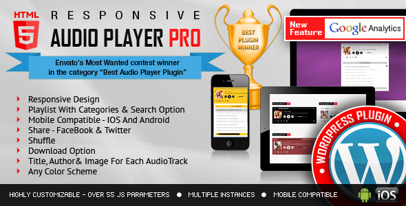 Responsive HTML5 Audio Player PRO WordPress Plugin