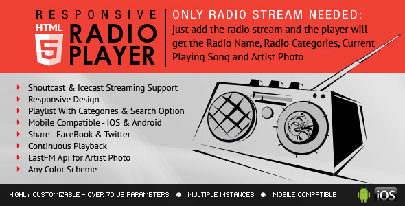 Radio Player With Playlist – Shoutcast and Icecast