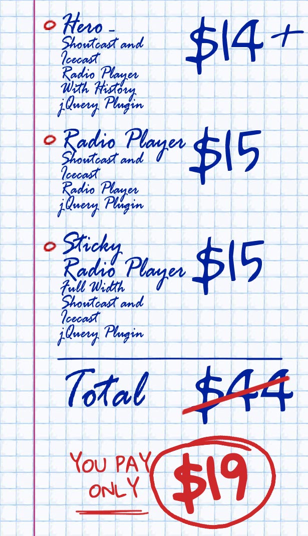 ShoutCast IceCast HTML5 Radio Players Bundle Price List